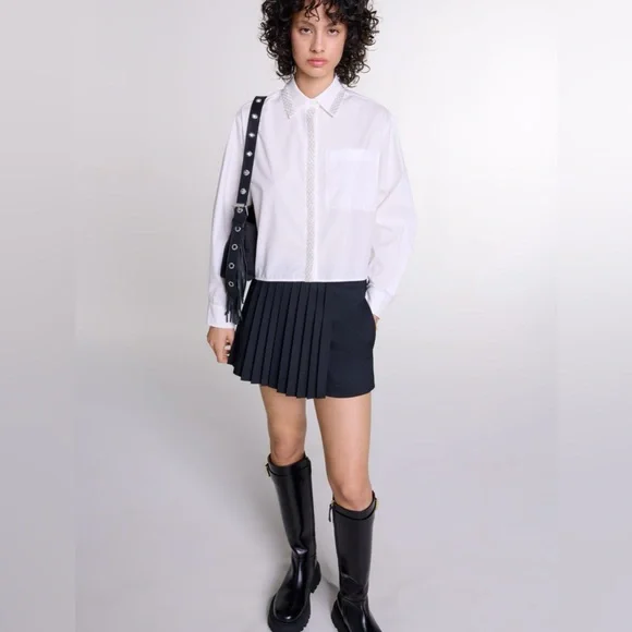 NWOT MAJE Bead-embellished Cropped Shirt in Cotton